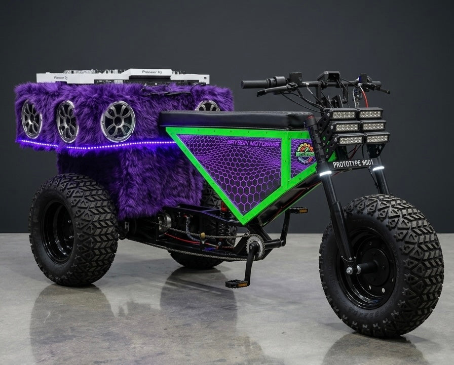 Custom Xion VorteX with purple faux fur and built-in speakers